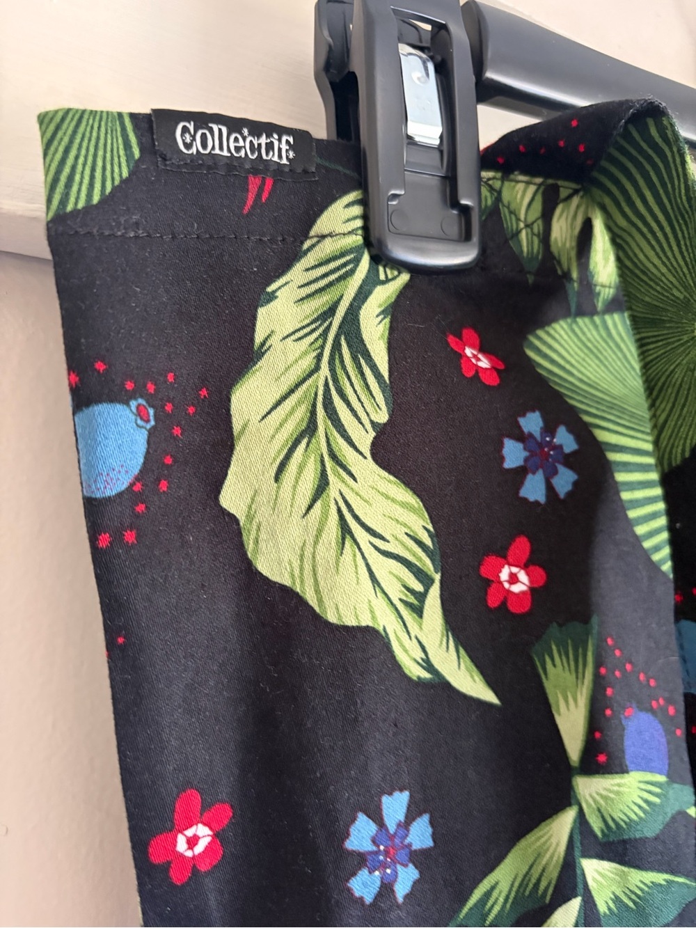 Collectif Black Dress Tropical Print Parrots UK 10 US Small Matching tote & belt - Picture 6 of 16
